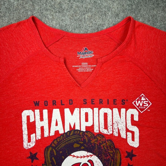 Washington Nationals Shirt Women Medium Red V Neck Short Sleeve Tee MLB Baseball - Picture 3 of 12